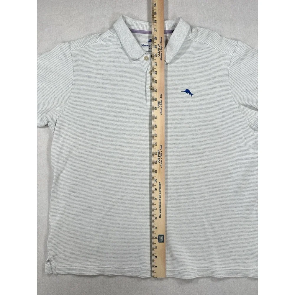 Tommy Bahama Men's Gray Striped Polo Marlin Logo Short Sleeve Shirt - Size XL - Picture 7 of 10